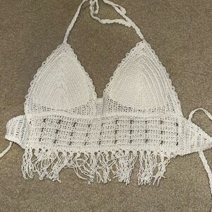 SHEIN White Crochet Halter Top